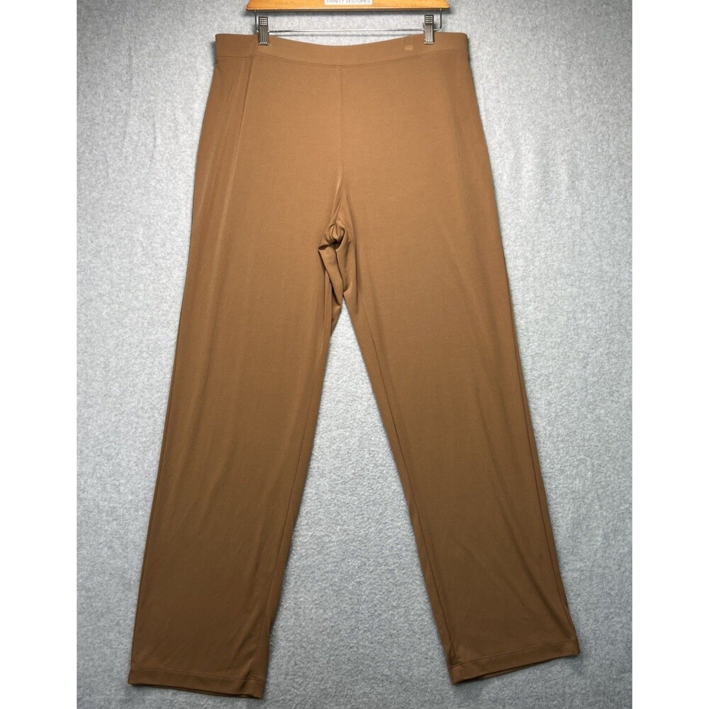 Susan Graver Essentials Liquid Knit Pants Large Brown Pull On Straight Leg